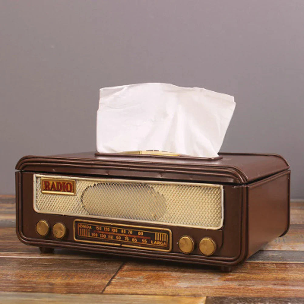 Caja de papel de seda con forma de radio retro, caja para guardar servilletas, contenedor para toallas de papel, estuche para toallas de papel para el hogar, bar y oficina.