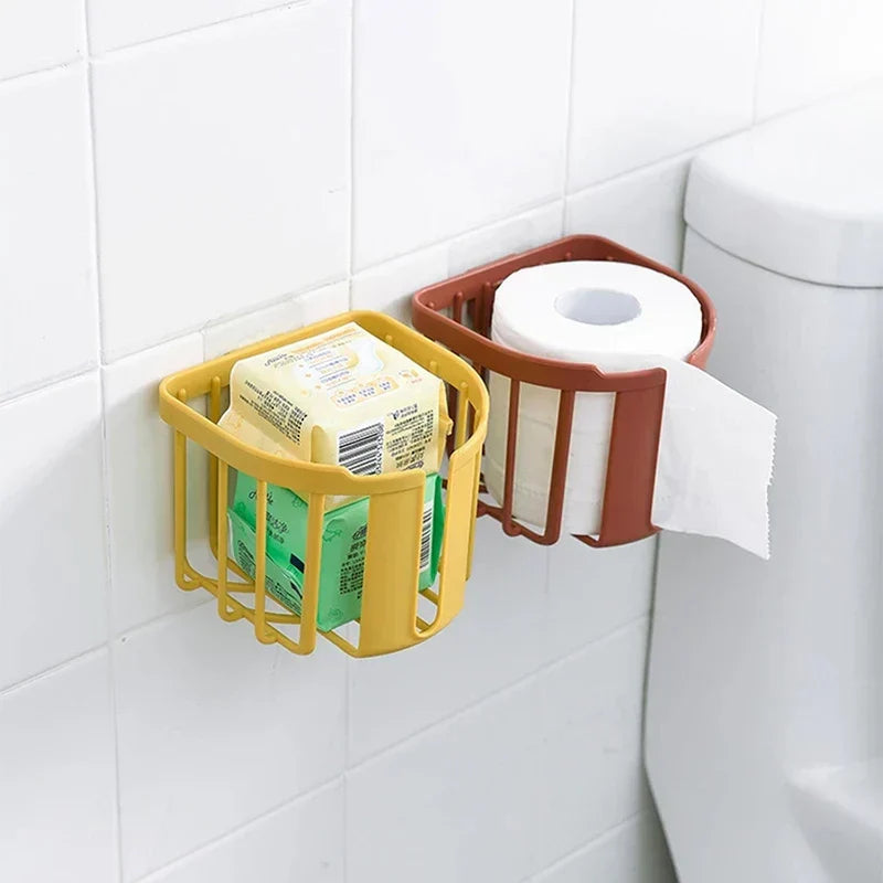 Estante para papel higiénico sin perforaciones, caja de pañuelos para baño y cocina, caja de almacenamiento de papel adhesivo de pared, soporte para papel higiénico, rollo de papel
