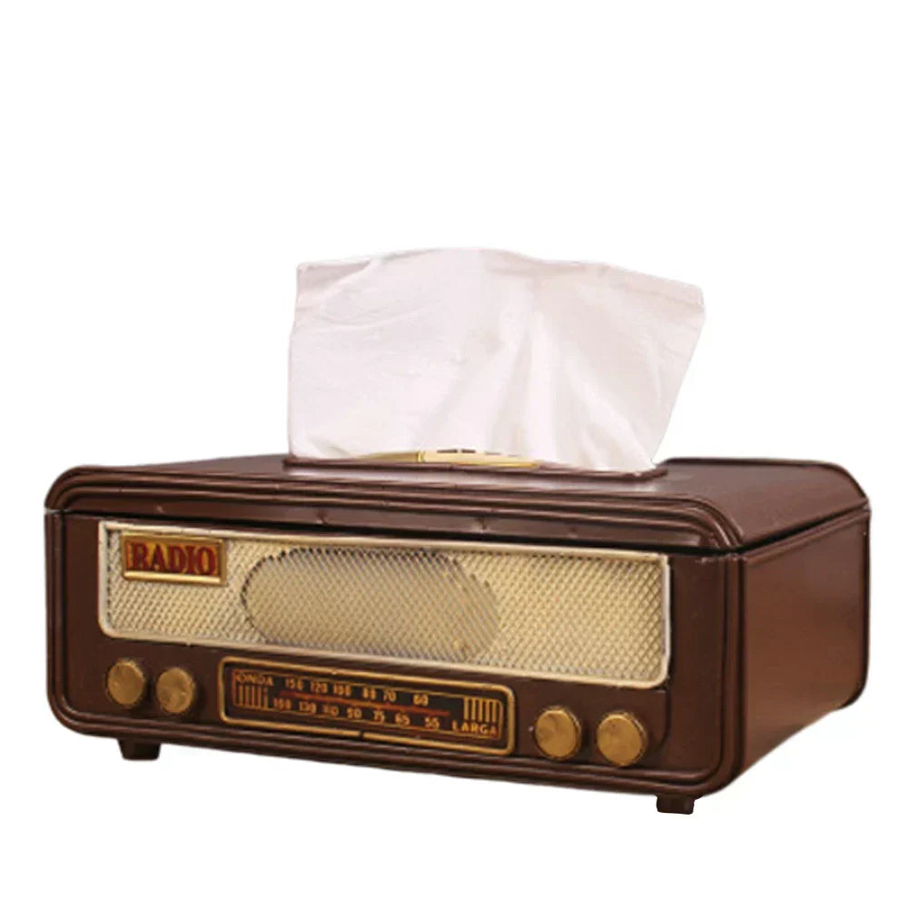 Caja de papel de seda con forma de radio retro, caja para guardar servilletas, contenedor para toallas de papel, estuche para toallas de papel para el hogar, bar y oficina.