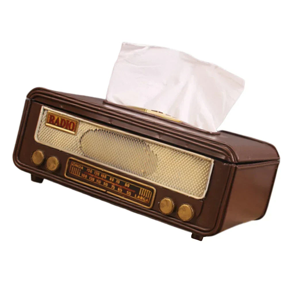 Caja de papel de seda con forma de radio retro, caja para guardar servilletas, contenedor para toallas de papel, estuche para toallas de papel para el hogar, bar y oficina.