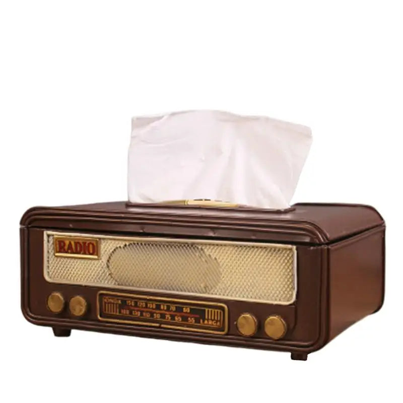 Caja de papel de seda con forma de radio retro, caja para guardar servilletas, contenedor para toallas de papel, estuche para toallas de papel para el hogar, bar y oficina.