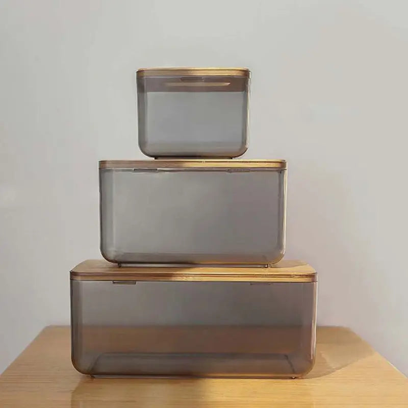 Caja de pañuelos de plástico con cubierta de madera de bambú, dispensador de papel, estuche de almacenamiento para el hogar