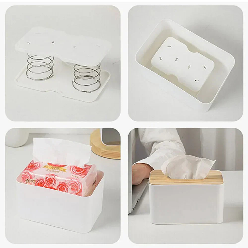 Caja de resortes automática con bandeja para caja de resortes, soporte interior automático para toallas de papel para una conducción segura, cajas de pañuelos de cocina
